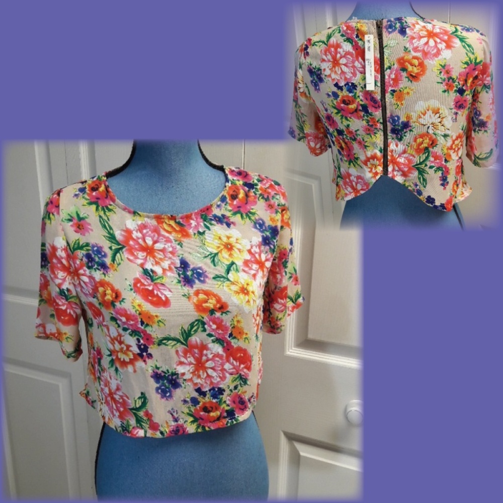 Floral Sheer Crop Top, Zipper Back, The Hanger